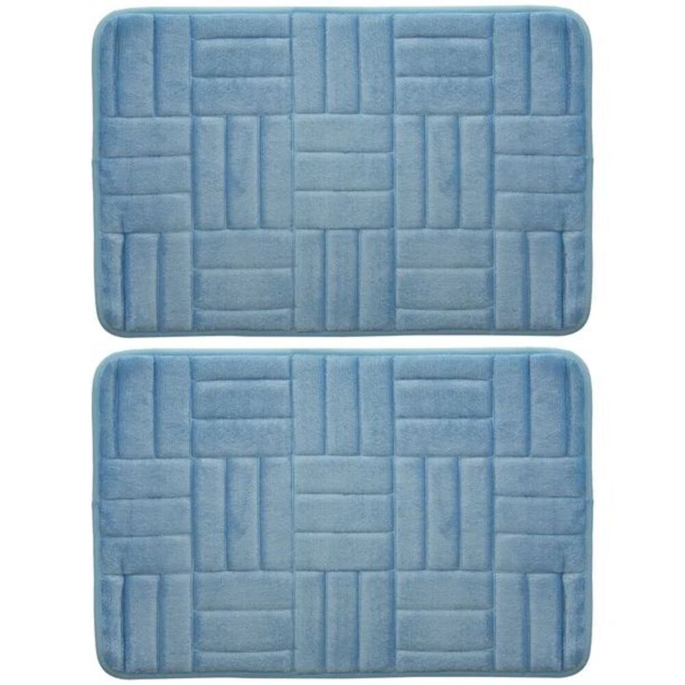 Smart Home Tile Embossed Light Blue Non Slip Memory Foam Comfort Bath Mat, 2 pc
